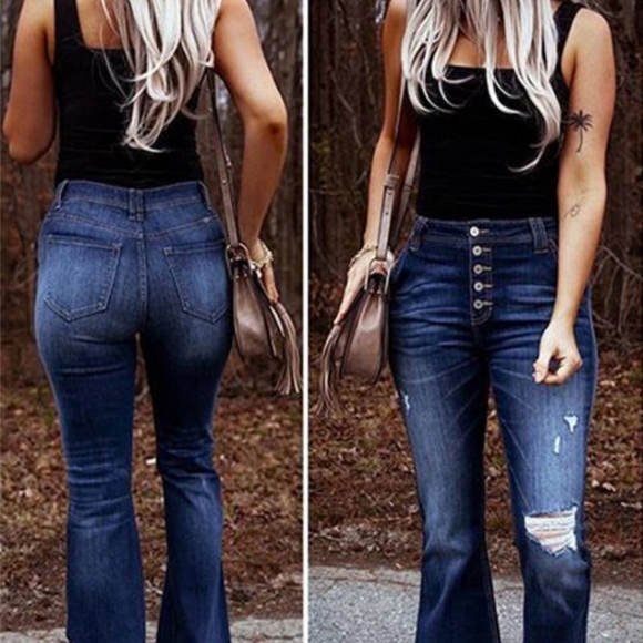 High waisted distressed bell bottom jeans - Picture 2 of 3